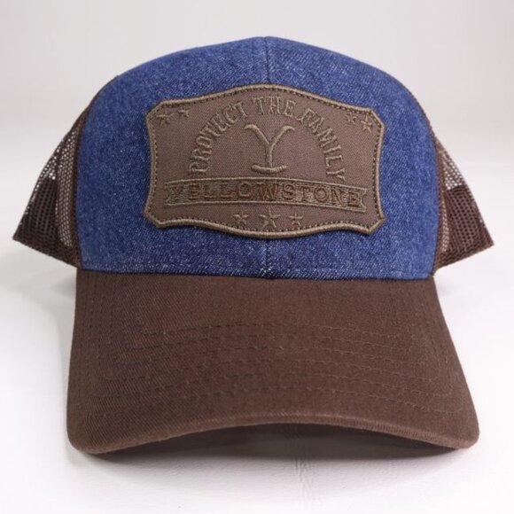 Yellowstone TV Show Hat Protect the Family Denim Mesh Trucker - Picture 1 of 8